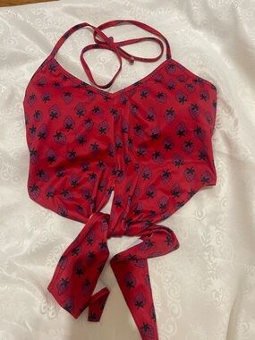 Kortni Jeane Red Strawberry Print Strappy Bikini Top